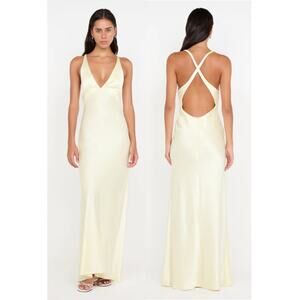 NWT Bec & Bridge Dreamer V Neck Crossback Maxi Dress Ice Yellow Womens Size US 4